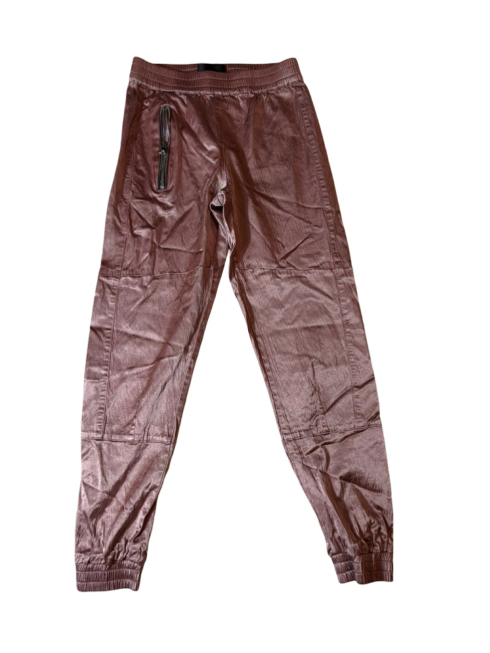 RTA Jogger Pants Womenโs XS Metallic Rose Pink Coated Zipper Pocket Moto